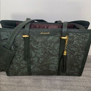 Lovevook Embossed Floral Leather Laptop Tote 15.6” Work Bag Green NWOT